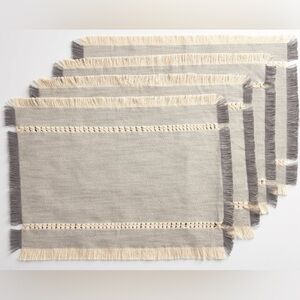 Better Homes & Gardens Woven Table Placemat with Fringe, Gray, 4 Piece Set